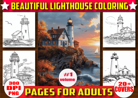 160 Beautiful Lighthouse Coloring Pages Graphic Coloring Pages & Books Adults By Craft Design