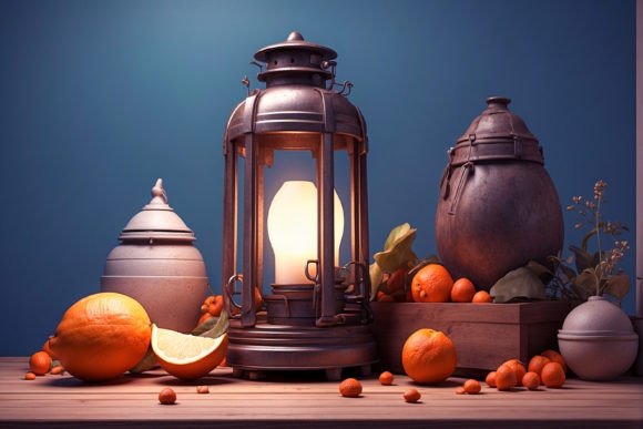 3d Rendering of Latern Still Life Graphic AI Illustrations By Khan Traders