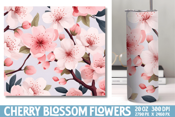 Cherry Blossom Flowers Tumbler Wrap Graphic Illustrations By CraftArt