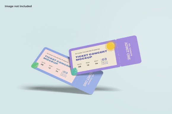 Colorful Floating Concert Ticket Mockup Graphic Product Mockups By Ian Mikraz