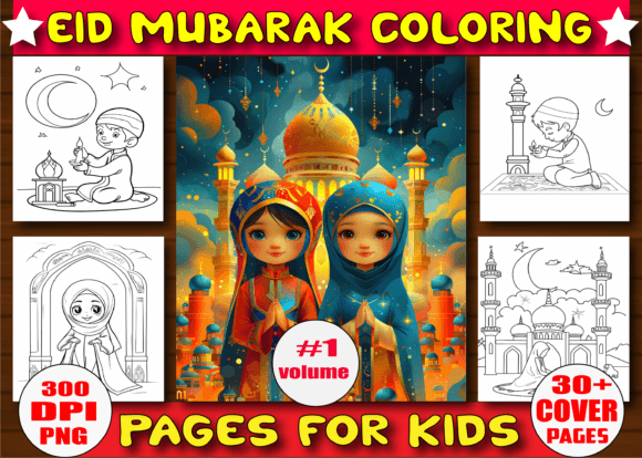 Eid Mubarak Coloring Pages for Kids -V01 Graphic Coloring Pages & Books Kids By Craft Design