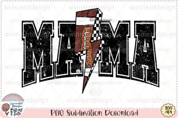 Football Mama Retro Varsity Lightning Graphic T-shirt Designs By WinnieArtDesign