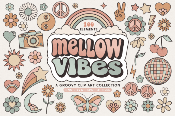 Groovy Retro Clip Art Illustrations Graphic Crafts By alwayssunnyco