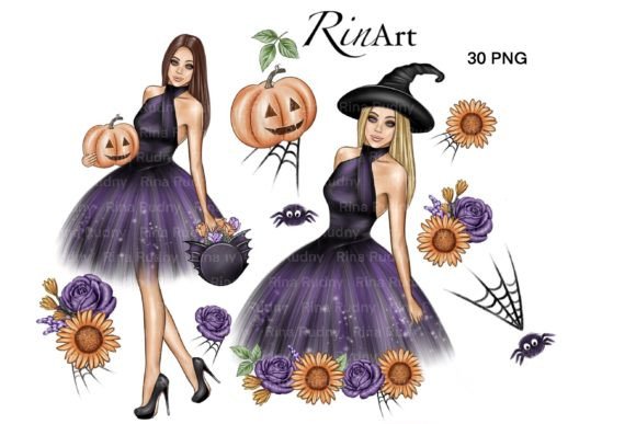 Halloween Clipart, Witch Gothic Girl Png Graphic Illustrations By RinArt