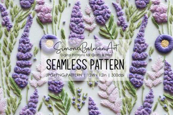 Lavender Embroidery Seamless Pattern Graphic Padrões de Papel By Simone Balman Art