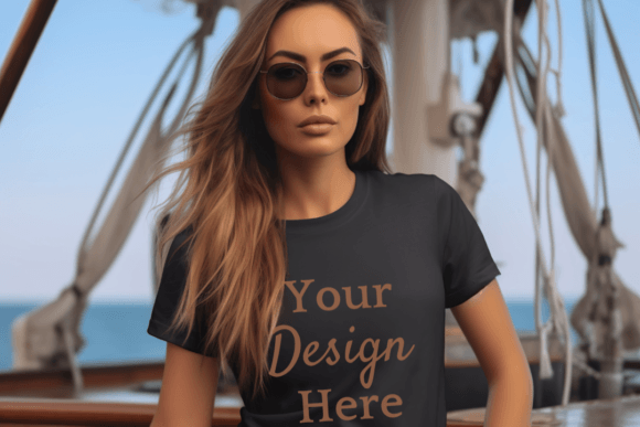 Maritime Sea Black T Shirt Woman Mockup Gráfico Mockups de Productos Diseñados a Medida Por Lara' s Designs