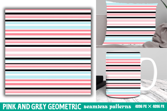 Pink and Grey Geometric Digital Papers Grafika Papierowe Wzory Przez CraftArt