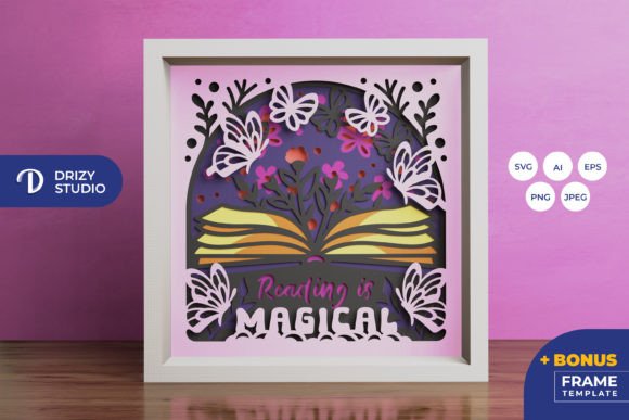 Reading is Magical 3D Shadow Box Graphic 3D Shadow Box By Drizy Studio