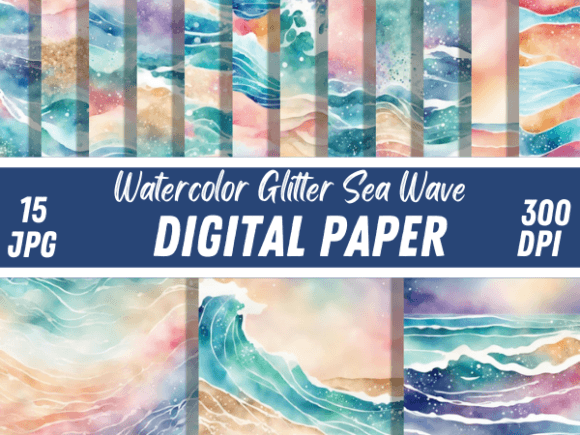 Watercolor Glitter Sea Wave Backgrounds Gráfico Fondos Por Creative River