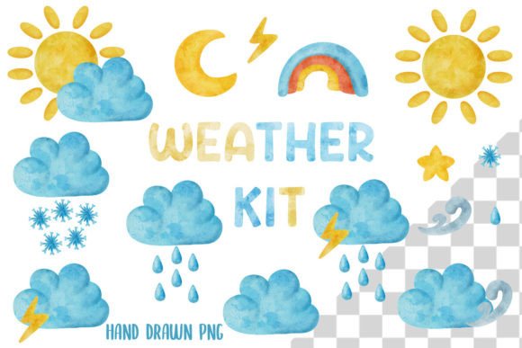 Watercolor Weather Kit Grafik Druckbare Illustrationen Von Artalia