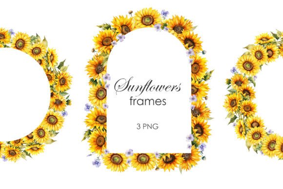 Watercolor Sunflowers Frames Gráfico Ilustraciones Imprimibles Por lesyaskripak.art