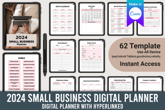 2024 Small Business Digital Planner Graphic KDP Interiors By KDPMart