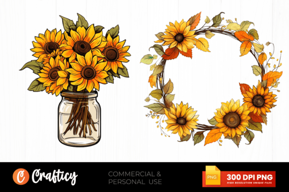 Autumn Sunflower Clipart Design Gráfico Ilustraciones Imprimibles Por Crafticy