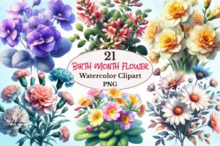 Birth Month Flower Clipart Graphic Illustrations By craftvillage 1