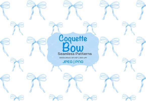 Blue Coquette Ribbon Bow Seamless Graphic Patterns By KisbyArt