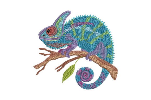 Chameleon on Branch Reptiles Embroidery Design By EmbArt