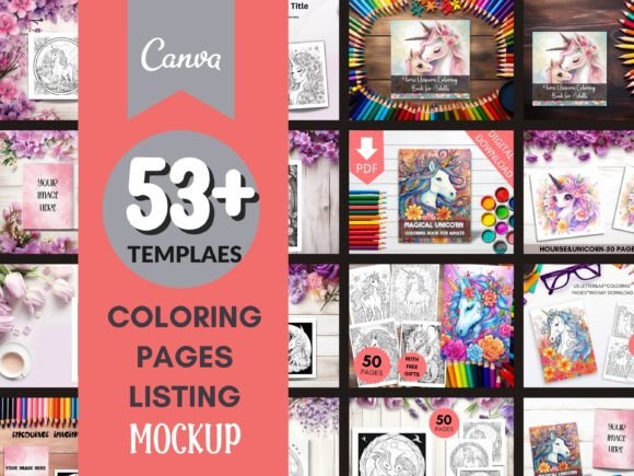 Coloring Book Pages Mockup for Canva Graphic Product Mockups By Laxuri Art