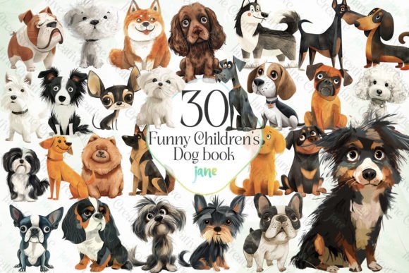 Funny Children's Dog Book Sublimation Afbeelding Afdrukbare Illustraties Door JaneCreative
