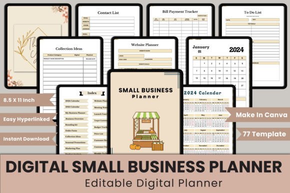 Hyperlinked Small Business Planner Canva Graphic KDP Interiors By munjixpro