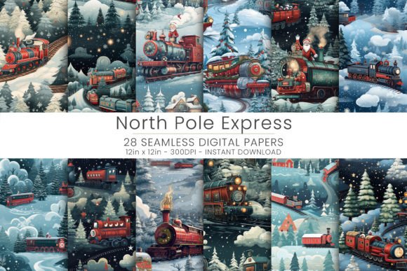 North Pole Express Digital Paper Grafik Papier-Muster Von Mehtap