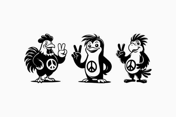 Peace Sign - Rooster , Penguin , Parot Graphic Crafts By BerriDesign
