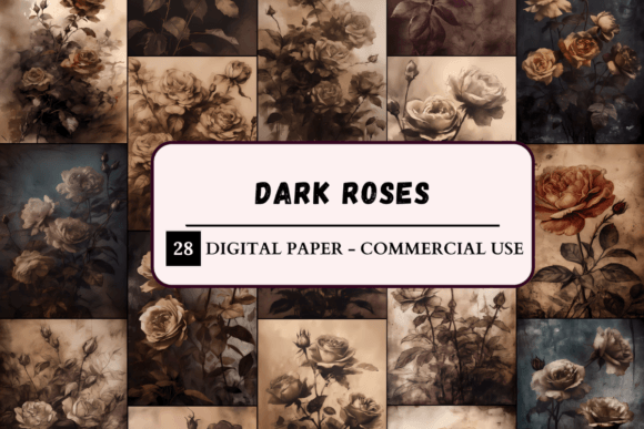 Printable Dark Rose Digital Paper Graphic Patterns By daphnekstudio