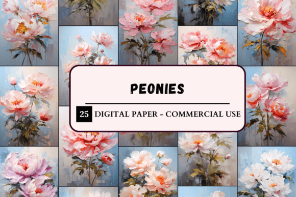 Printable Peonies Flowers Digital Paper Graphic Patterns By daphnekstudio