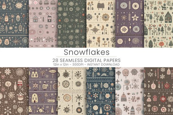 Snowflakes Digital Paper Gráfico Patrones de Papel Por Mehtap