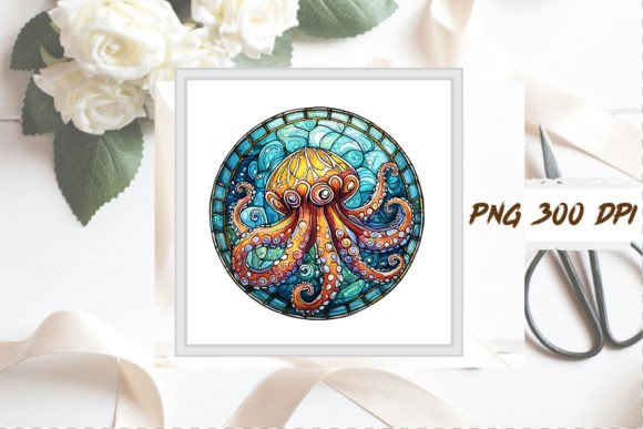 Stained Glass Octopus Sublimation Art Graphic Illustrations By Watercolor Designs