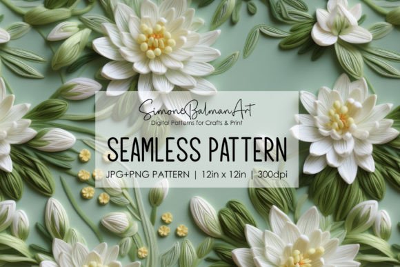 Waterlilies Embroidery Seamless Pattern Gráfico Padrões de Papel Por Simone Balman Art