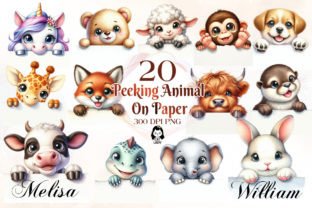 20 Cute Peeking Animal on Paper Clipart Graphic Illustrations By Cat Lady 1