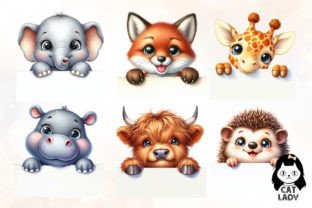 20 Cute Peeking Animal on Paper Clipart Graphic Illustrations By Cat Lady 4