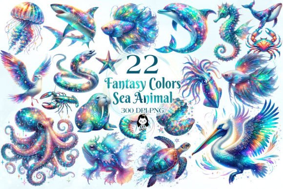 22 Fantasy Sea Animals Clipart Bundle Graphic Druckbare Illustrationen By Cat Lady