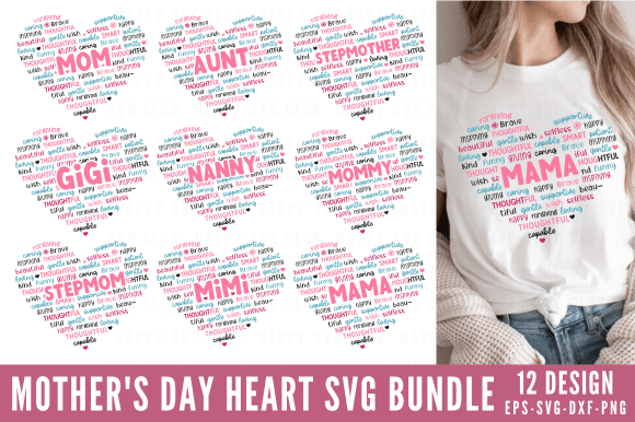 Mother's Day Heart SVG/t-shirt Bundle Graphic T-shirt Designs By happy svg club
