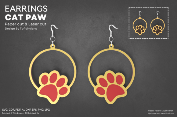 Paw Dog Circular, Earrings | Laser Cut Graphic 3D SVG By tofigh4lang