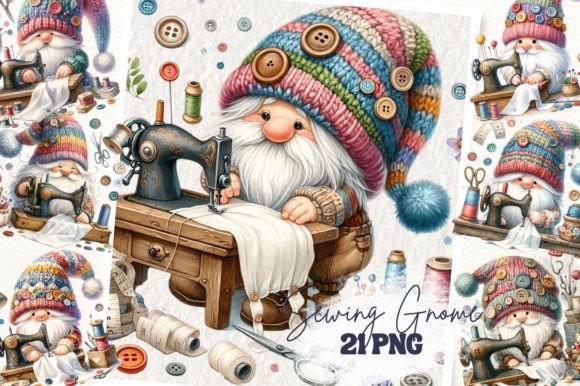 Sewing Gnome Clipart Graphic AI Generated By DenizDesign