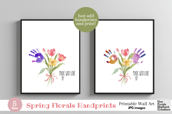 Spring Floral Kid 3 Handprint Art DIY Graphic Print Templates By finepurpleelephant