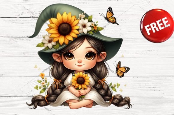Sunflower Gnome Girl Clipart Clipart Graphic AI Illustrations By shipna2005