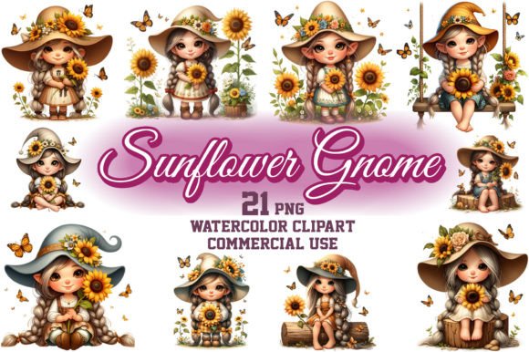 Sunflower Gnome Girl Clipart Png Bundle Graphic Illustrations By shipna2005