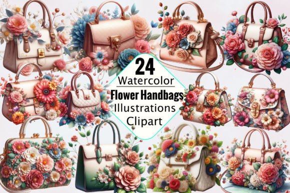 Watercolor Flower Handbags Clipart Gráfico Ilustraciones Imprimibles Por SVGArt