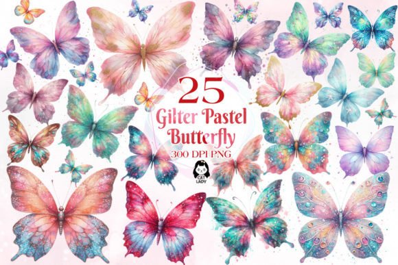 25 Pastel Gilter Butterfly Clipart Graphic Illustrations By Cat Lady