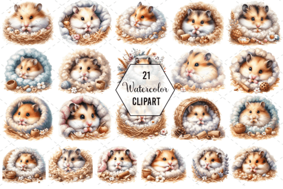 Cozy Hamster Watercolor Clipart Set Gráfico Ilustraciones Imprimibles Por Design Store