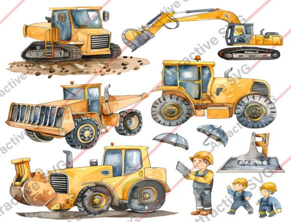 Dynamic Construction: Watercolor Clipart Graphic Illustrations By Attraction Artist