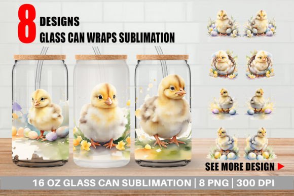 Glass Can Watercolor Easter Chick Graphic Illustrations By Artnoy