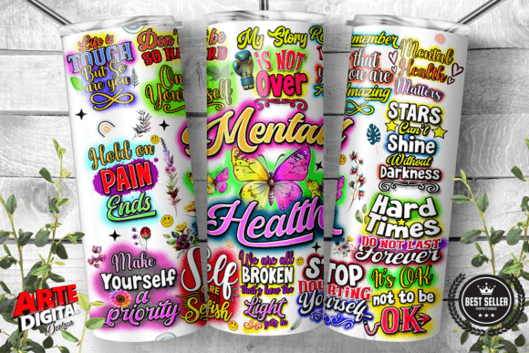 Mental Health Daily Affirmation Tumbler Afbeelding Afdruk Sjablonen Door Arte Digital Designs