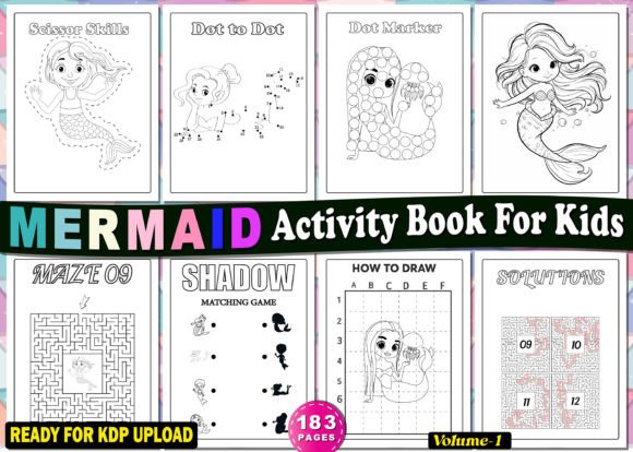 Mermaid Activity Pages for Kids Gráfico Páginas y libros para colorear Por Design Shop