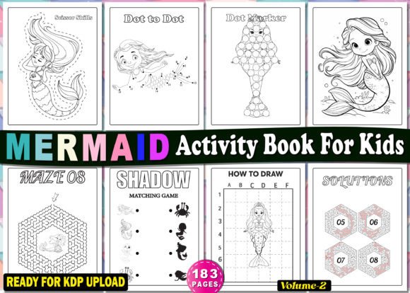 Mermaid Activity Pages for Kids Grafik Ausmalseiten & Malbücher für Kinder Von Design Shop