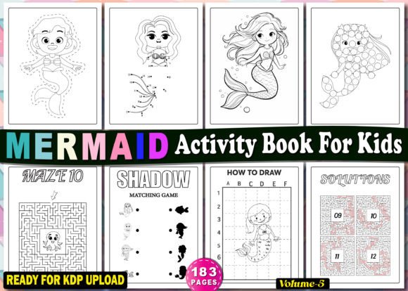 Mermaid Activity Pages for Kids KDP Graphic KDP Interiors By Design Shop