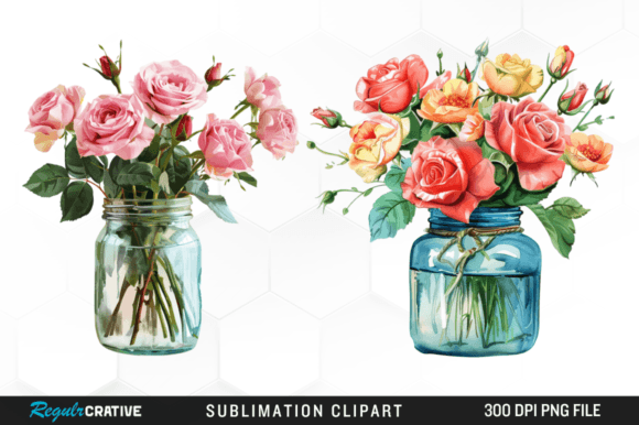 Spring Rose Flower Jar Bouquet Clipart Graphic Illustrations By Regulrcrative