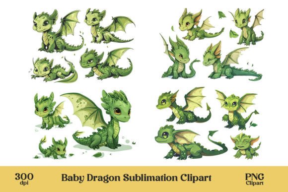 Watercolor Baby Dragon Clipart Bundle Graphic AI Transparent PNGs By pixeness